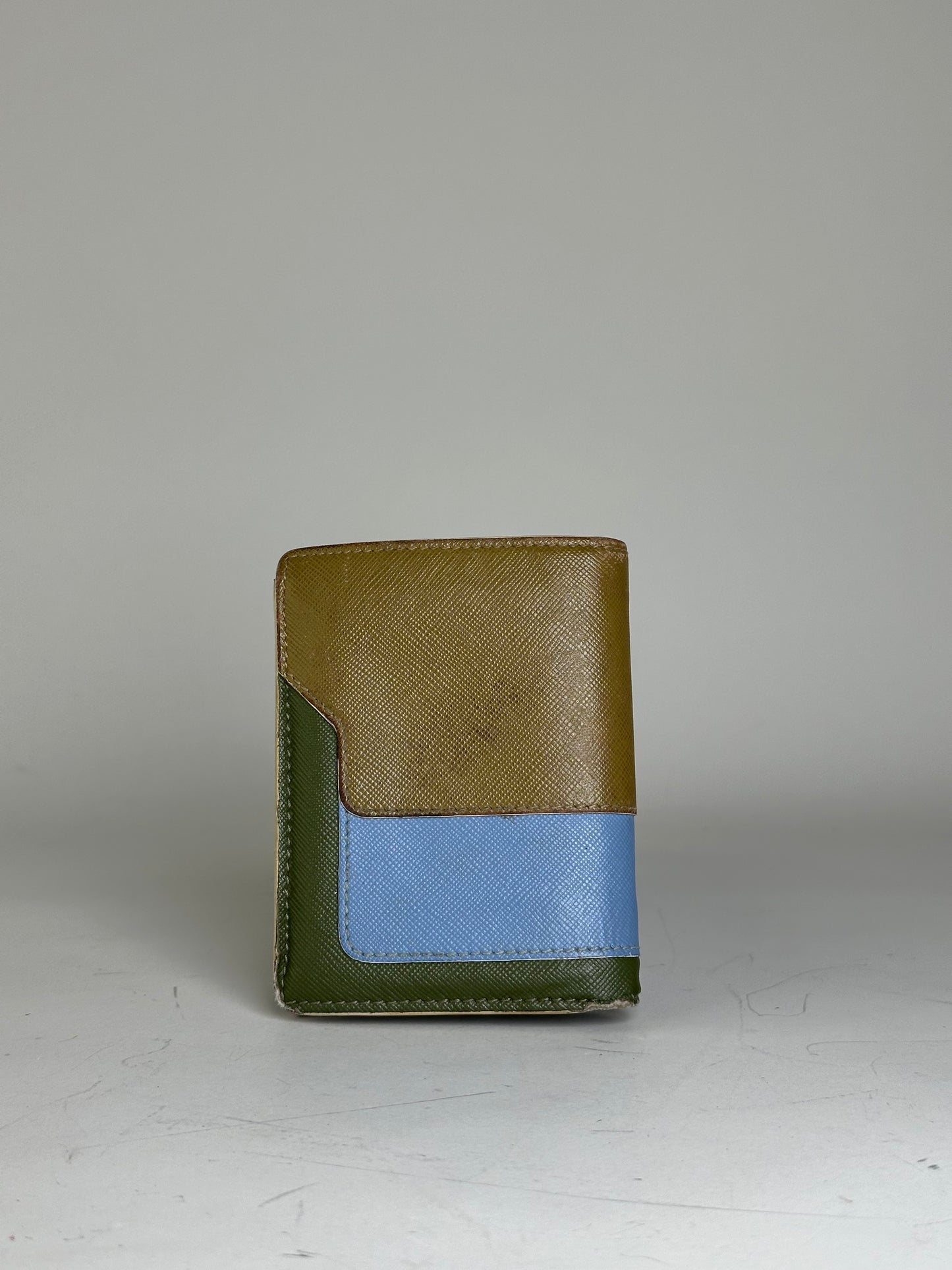 Vintage Marni Saffiano Leather Wallet Brown Blue Green