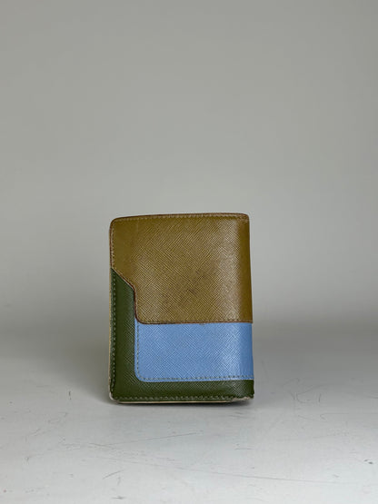 Vintage Marni Saffiano Leather Wallet Brown Blue Green