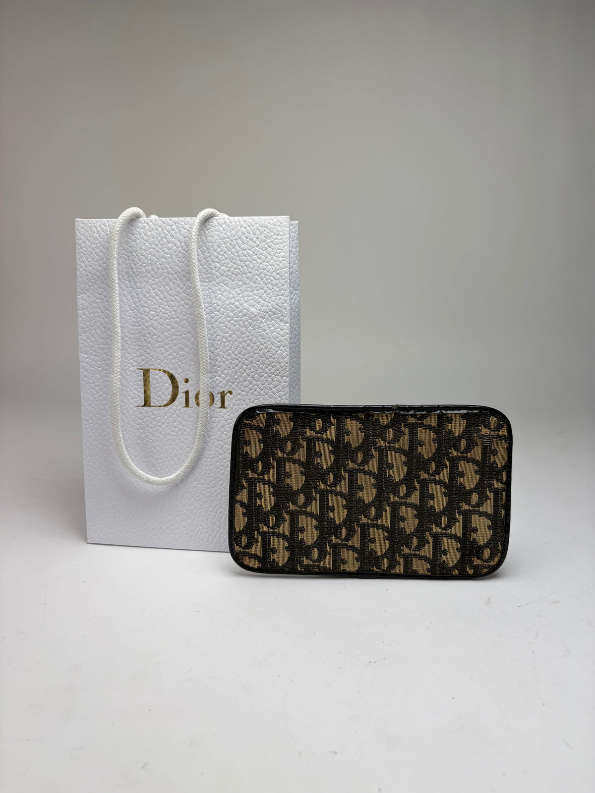 Vintage Dior Oblique Canvas Zip Wallet Late 1970s Beige Black