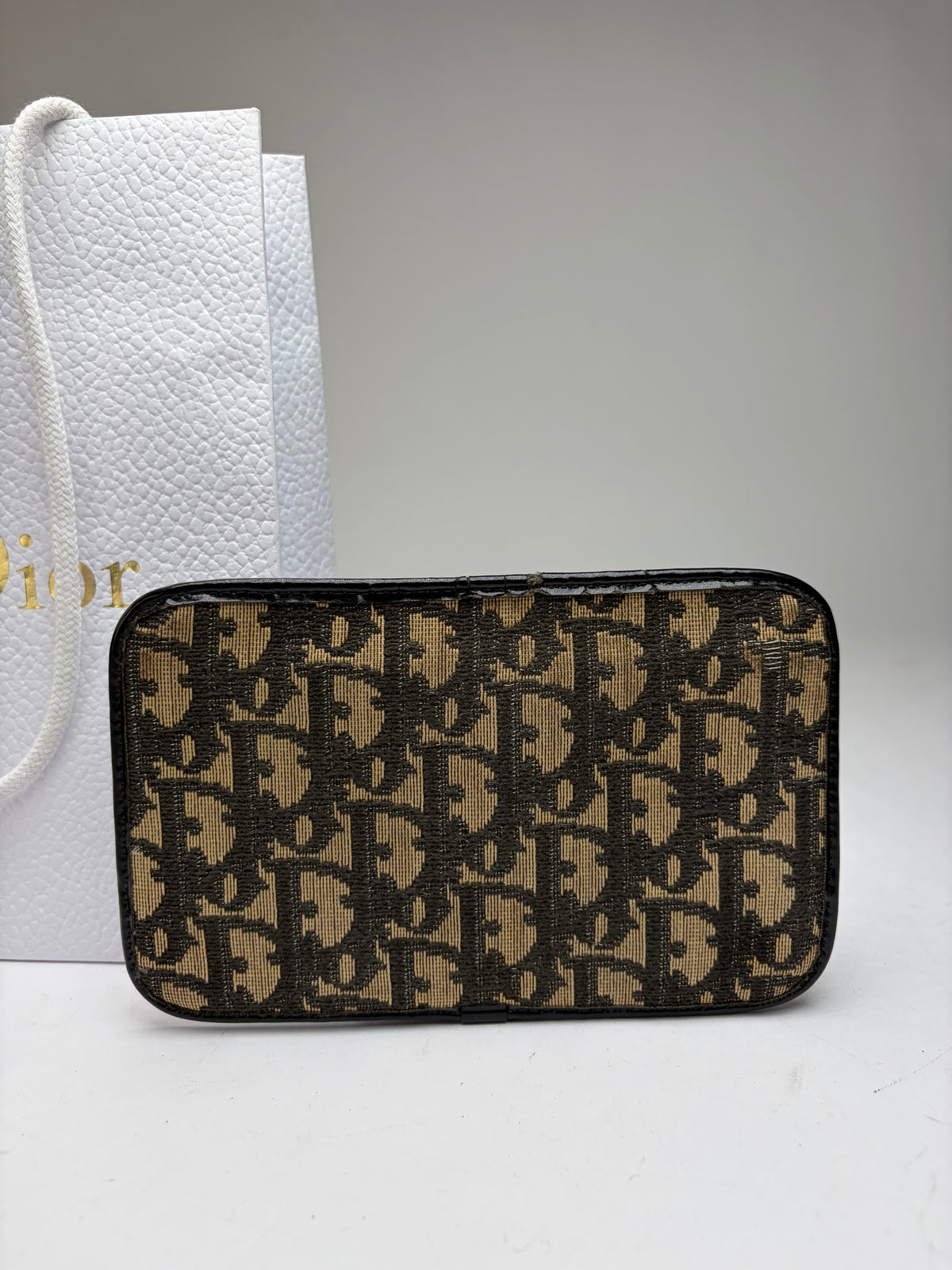 Vintage Dior Oblique Canvas Zip Wallet Late 1970s Beige Black