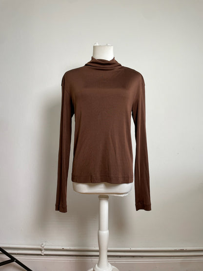 Vintage Issey Miyake Pleated Turtleneck Top Brown M