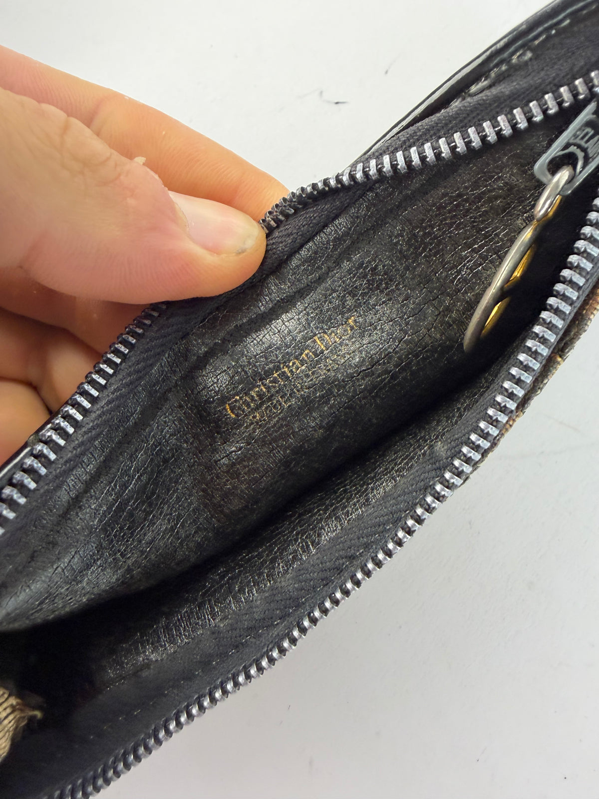 Vintage Dior Oblique Canvas Zip Wallet Late 1970s Beige Black