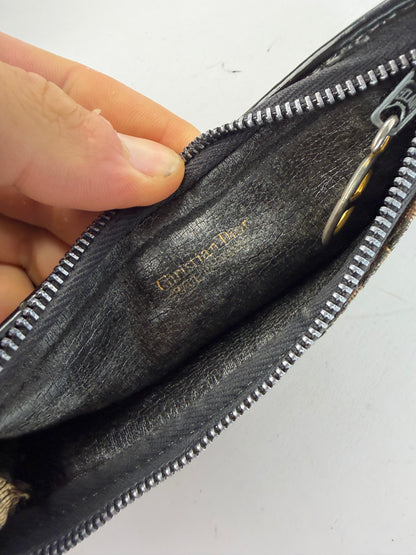 Vintage Dior Oblique Canvas Zip Wallet Late 1970s Beige Black