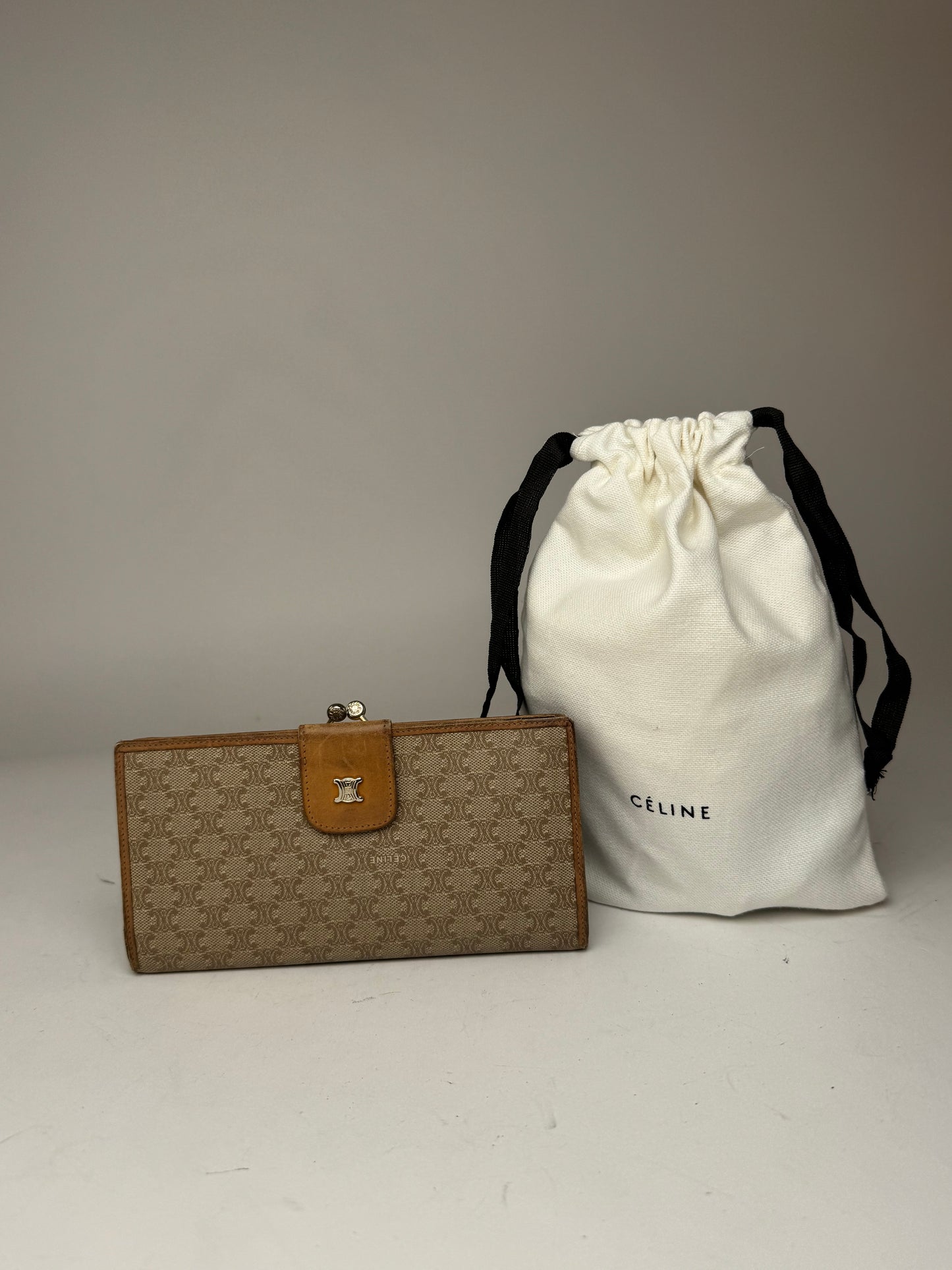 Vintage Celine Paris Triomphe Leather Wallet beige