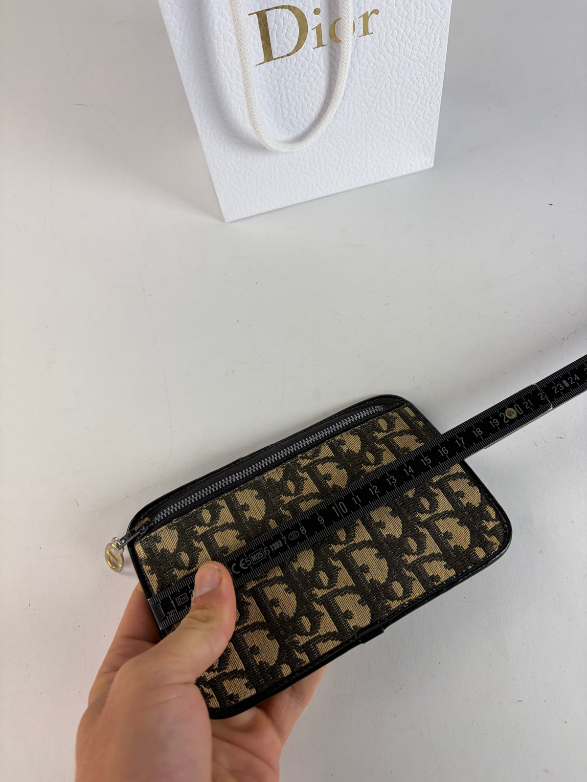 Vintage Dior Oblique Canvas Zip Wallet Late 1970s Beige Black