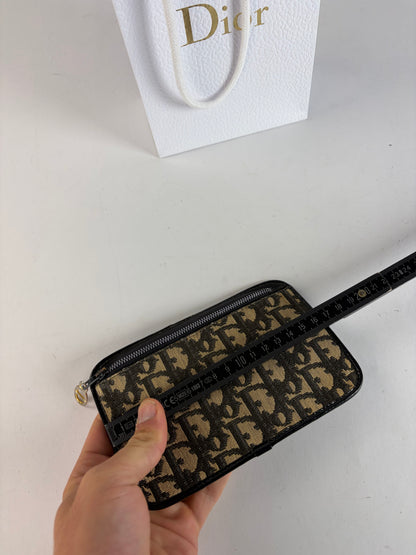 Vintage Dior Oblique Canvas Zip Wallet Late 1970s Beige Black