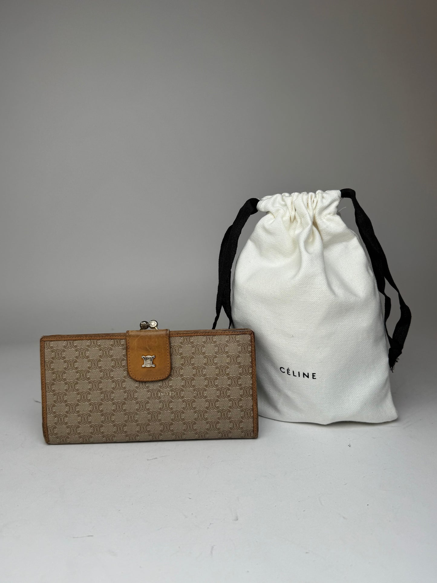 Vintage Celine Paris Triomphe Leather Wallet beige