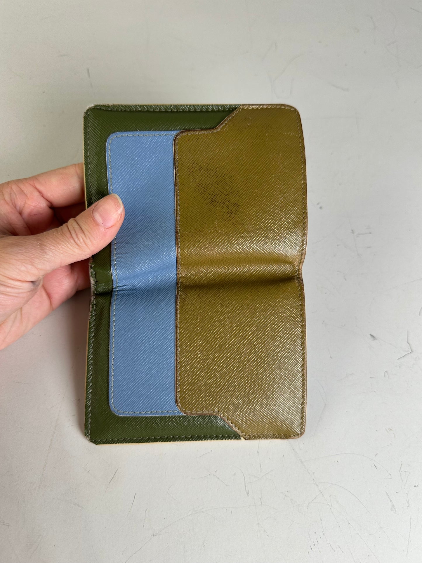 Vintage Marni Saffiano Leather Wallet Brown Blue Green