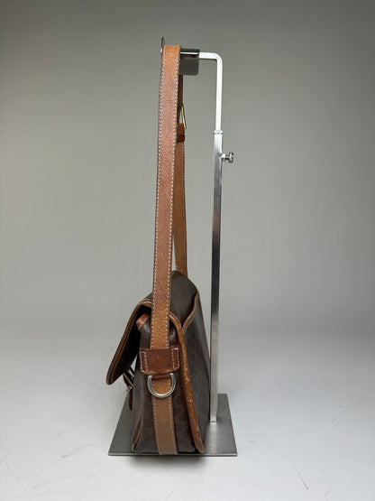 Vintage Celine Coated Canvas Shoulder Bag Brown Tan Gold