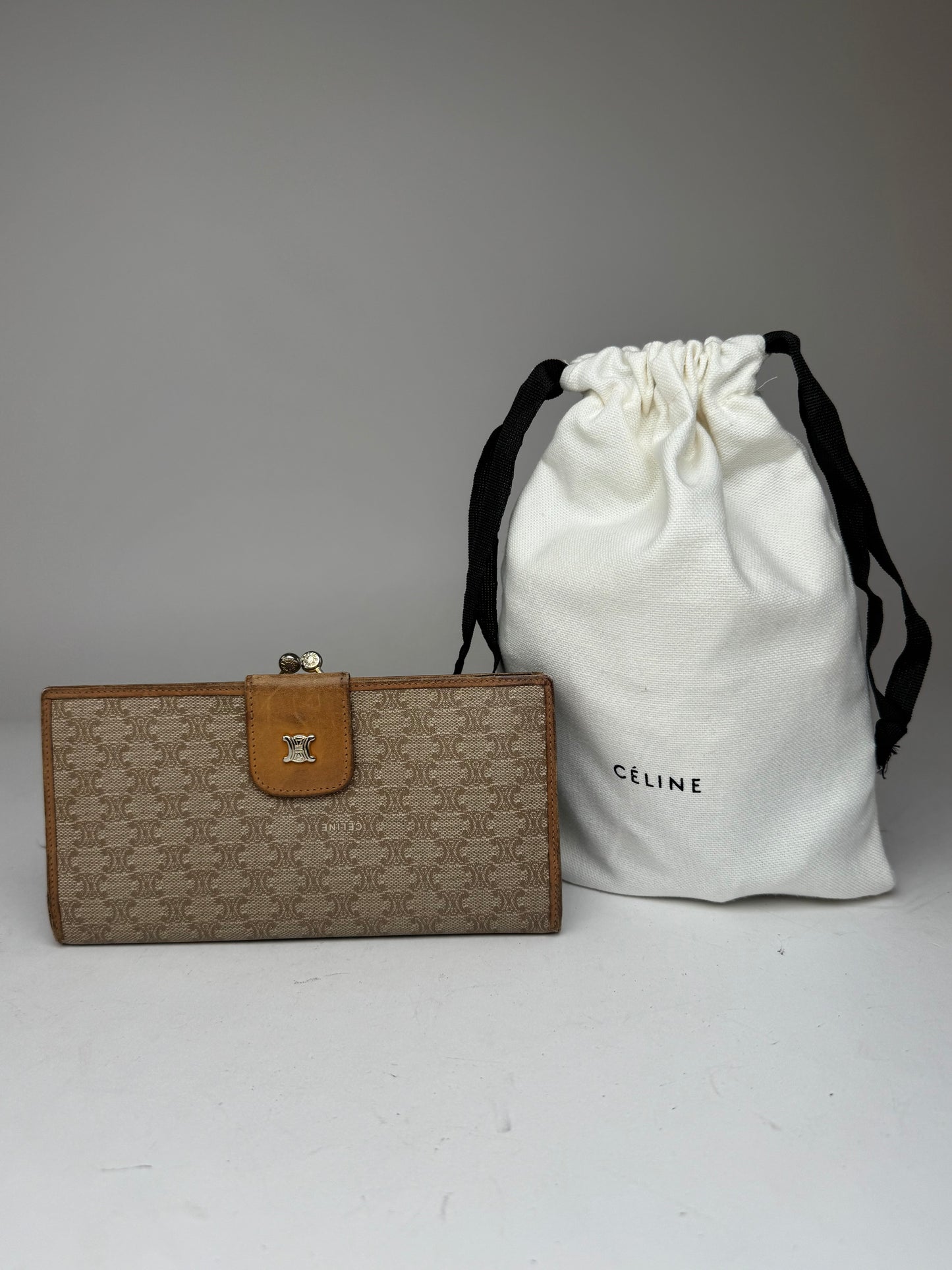 Vintage Celine Paris Triomphe Leather Wallet beige