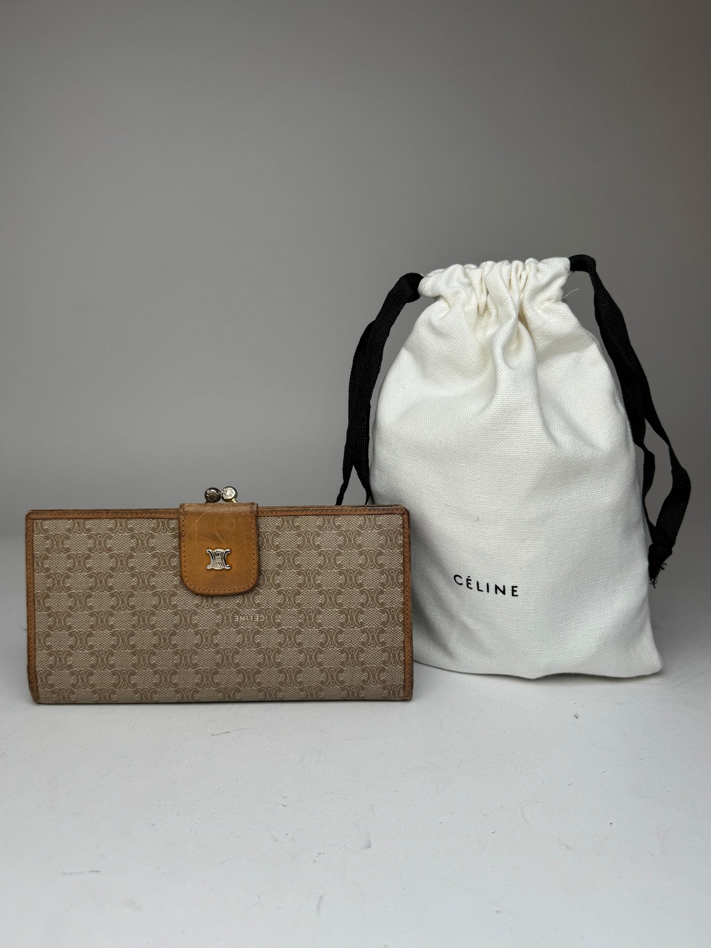 Vintage Celine Paris Triomphe Leather Wallet beige