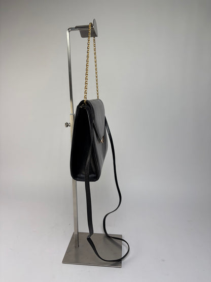 Vintage Givenchy 4G Logo Flap Crossbody Bag Late 1970s Black Gold