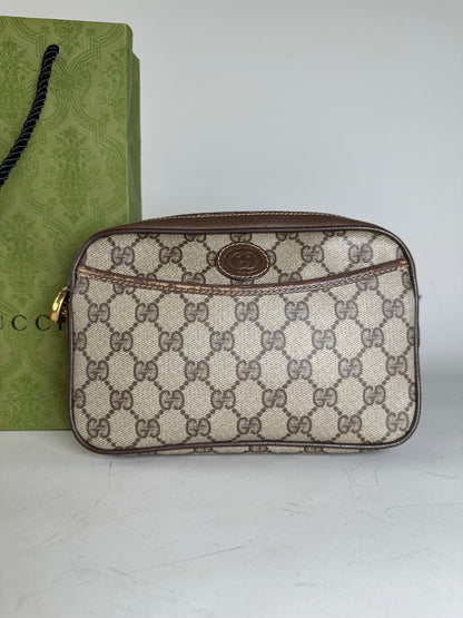 Vintage Gucci GG Supreme Cosmetic Case Beige Brown Gold