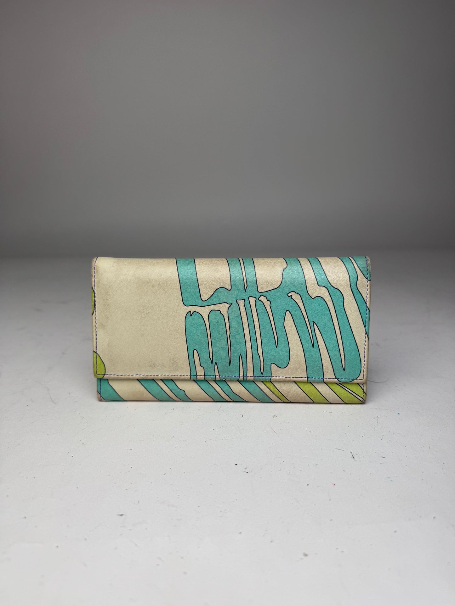 Vintage Emilio Pucci Blue White Green Leather Wallet