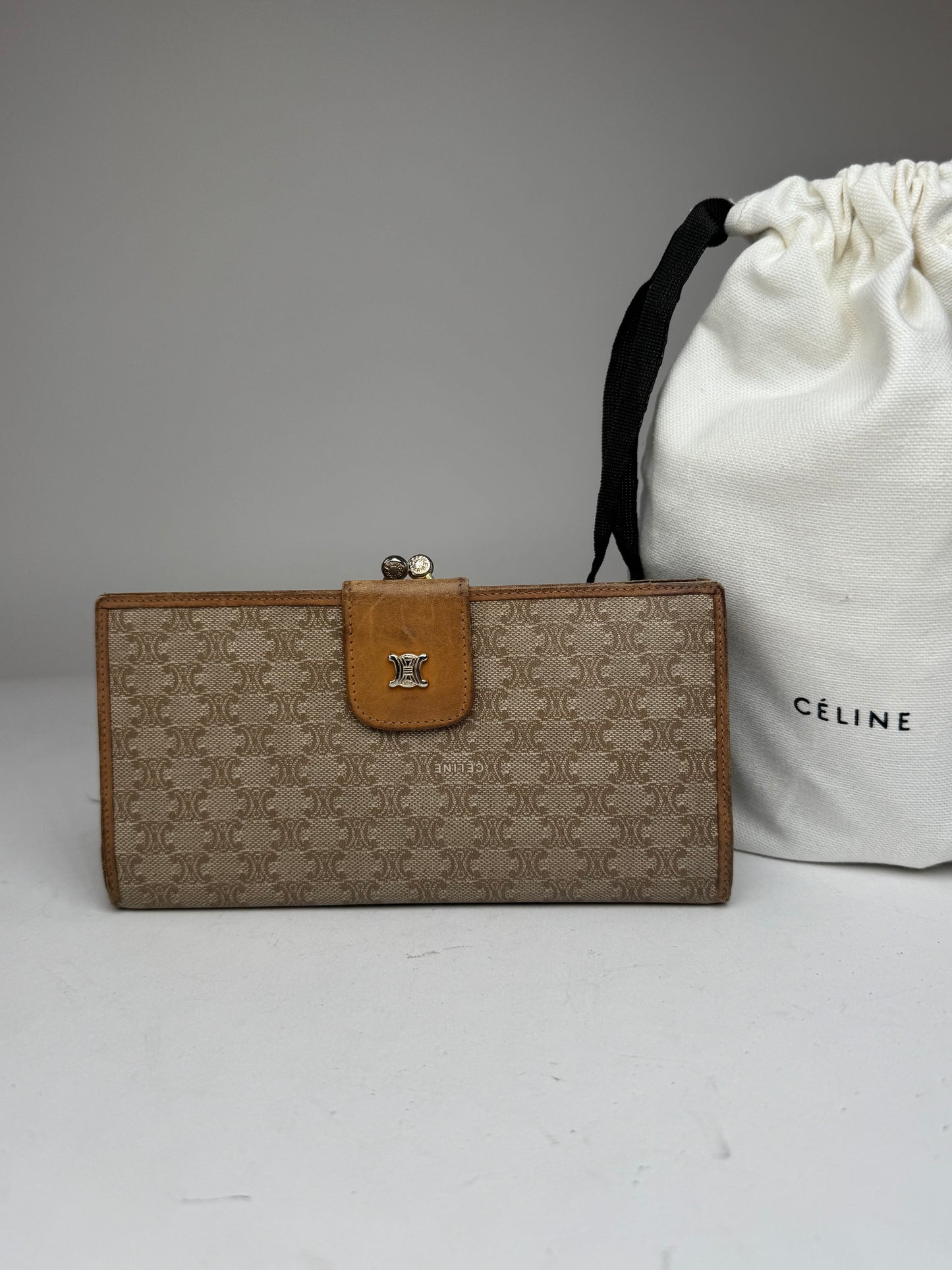 Vintage Celine Paris Triomphe Leather Wallet beige