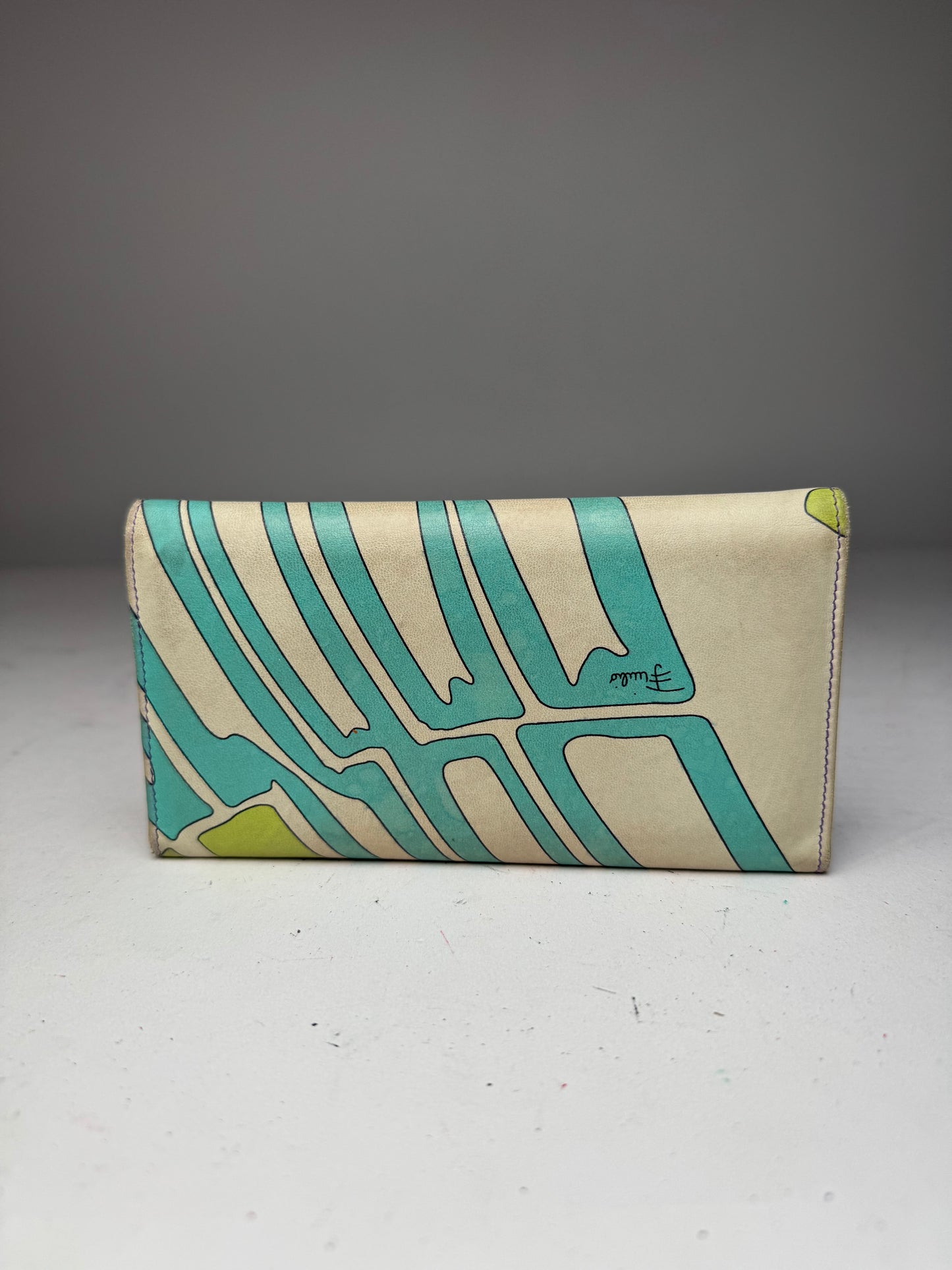 Vintage Emilio Pucci Blue White Green Leather Wallet