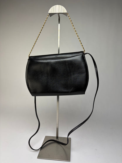 Vintage Givenchy 4G Logo Flap Crossbody Bag Late 1970s Black Gold