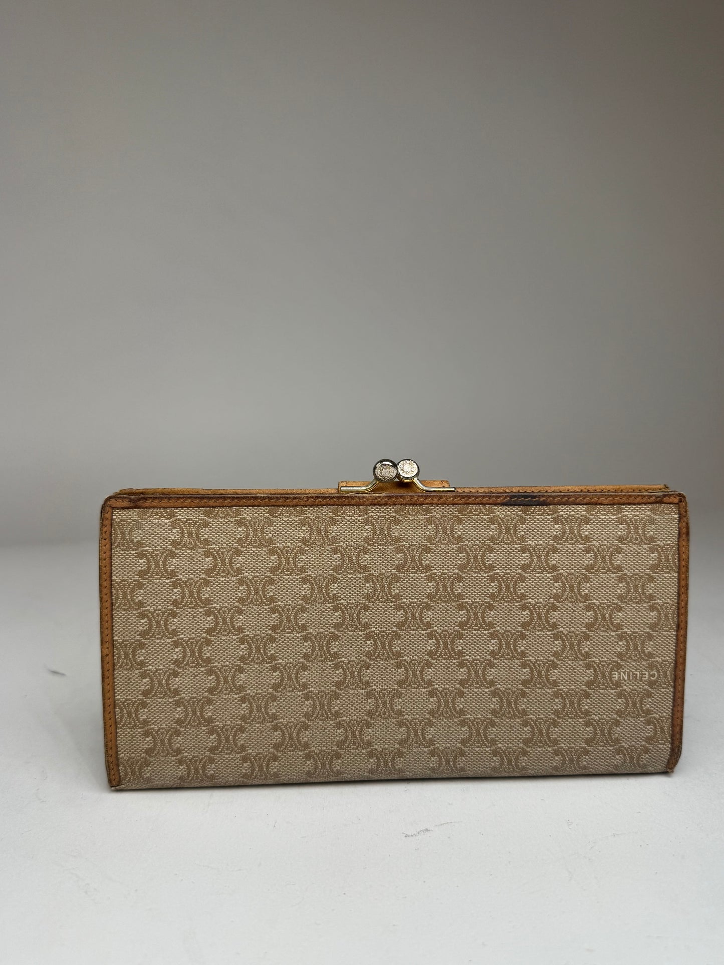 Vintage Celine Paris Triomphe Leather Wallet beige