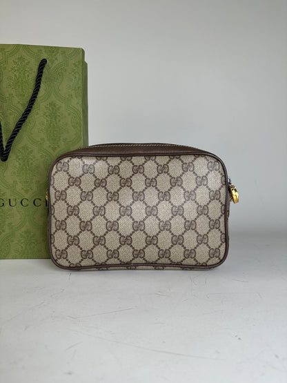 Vintage Gucci GG Supreme Cosmetic Case Beige Brown Gold