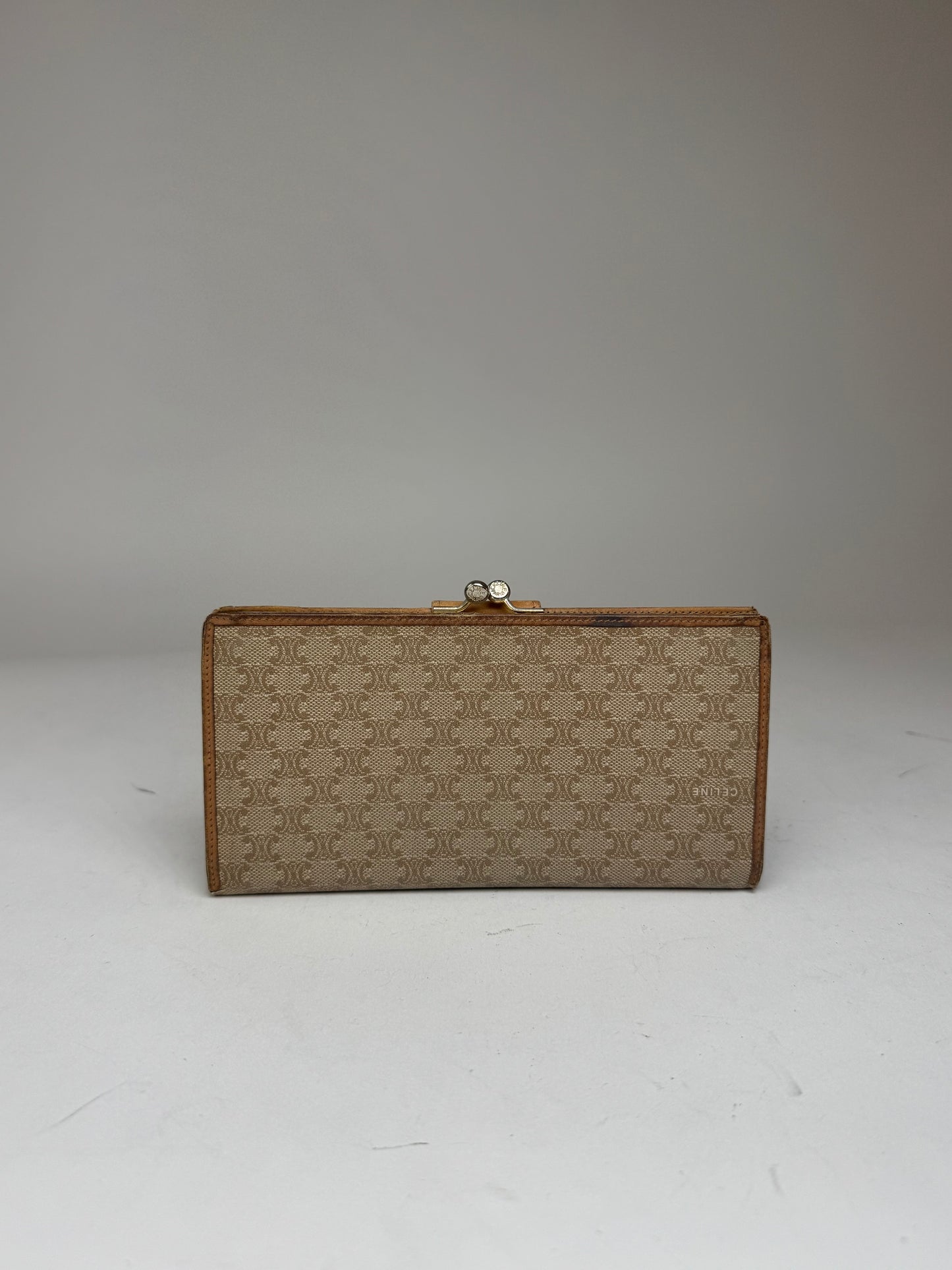 Vintage Celine Paris Triomphe Leather Wallet beige