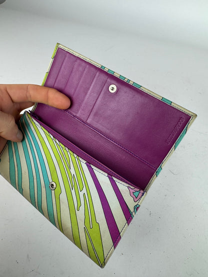 Vintage Emilio Pucci Blue White Green Leather Wallet