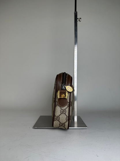 Vintage Gucci GG Supreme Cosmetic Case Beige Brown Gold