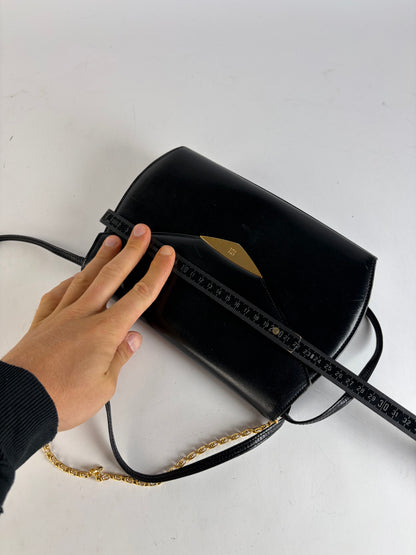 Vintage Givenchy 4G Logo Flap Crossbody Bag Late 1970s Black Gold