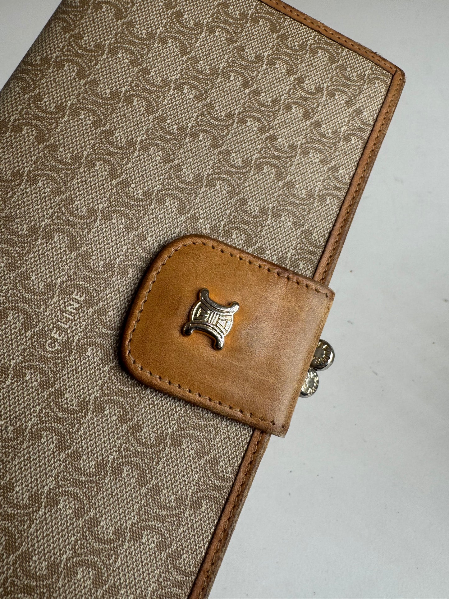 Vintage Celine Paris Triomphe Leather Wallet beige