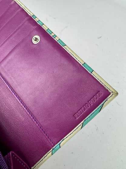 Vintage Emilio Pucci Blue White Green Leather Wallet