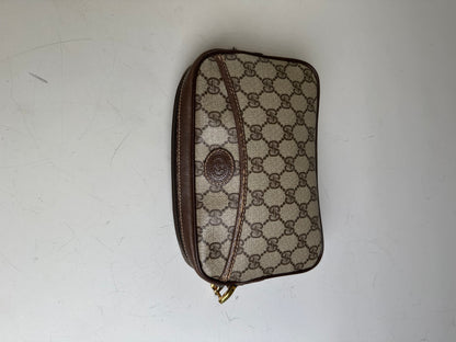 Vintage Gucci GG Supreme Cosmetic Case Beige Brown Gold
