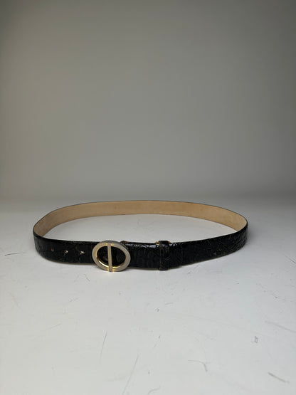 Vintage Dior Crocodile-Embossed Leather Belt Black Gold