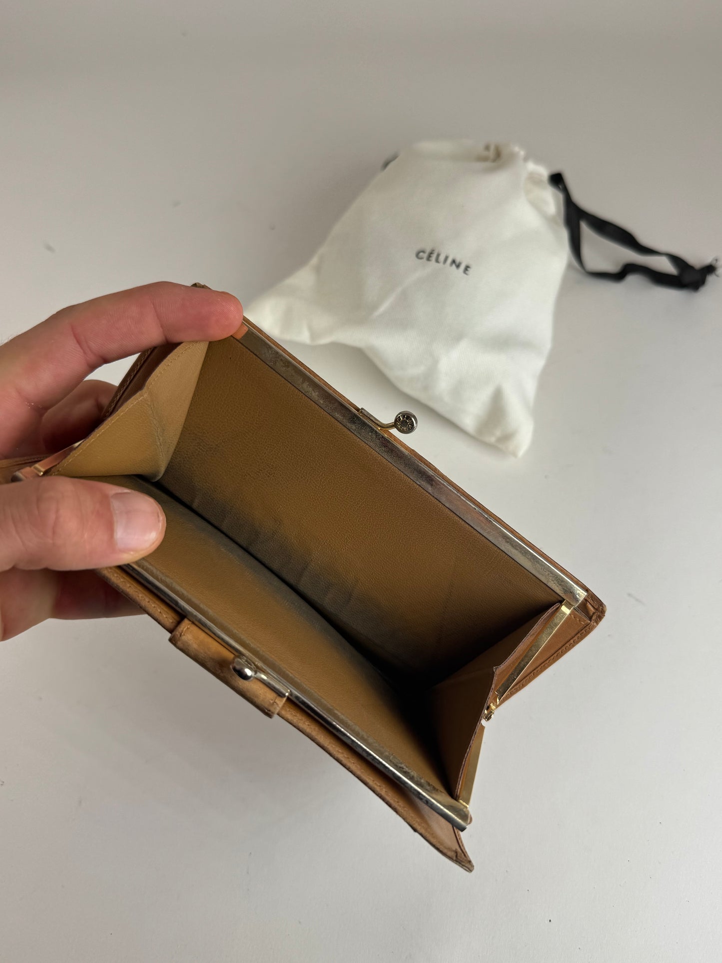 Vintage Celine Paris Triomphe Leather Wallet beige