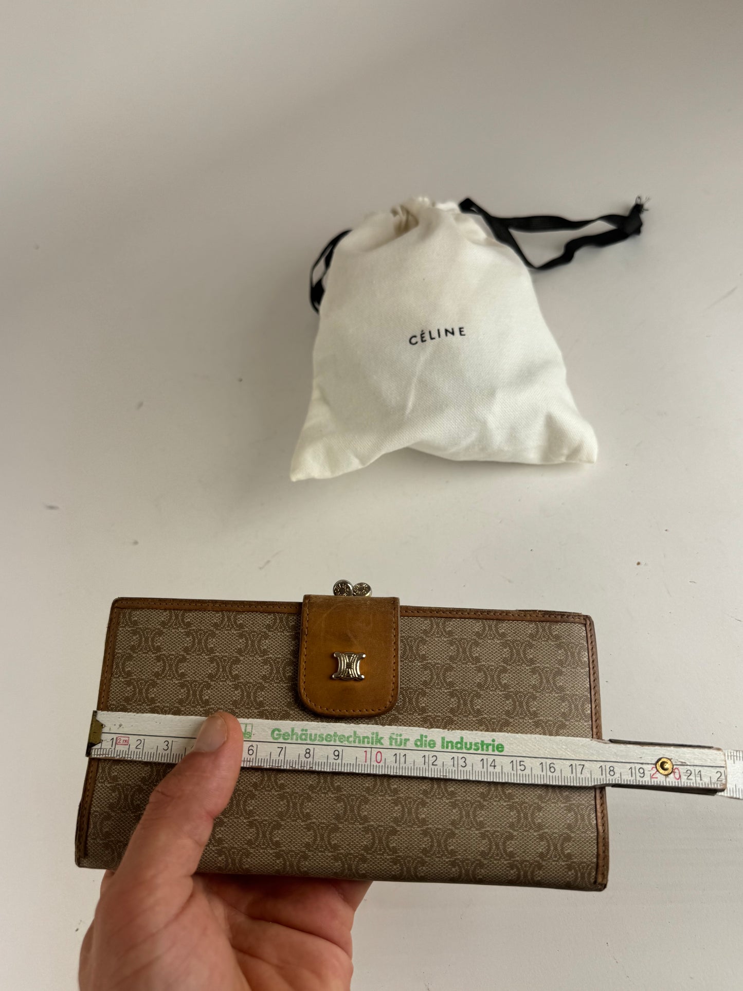 Vintage Celine Paris Triomphe Leather Wallet beige