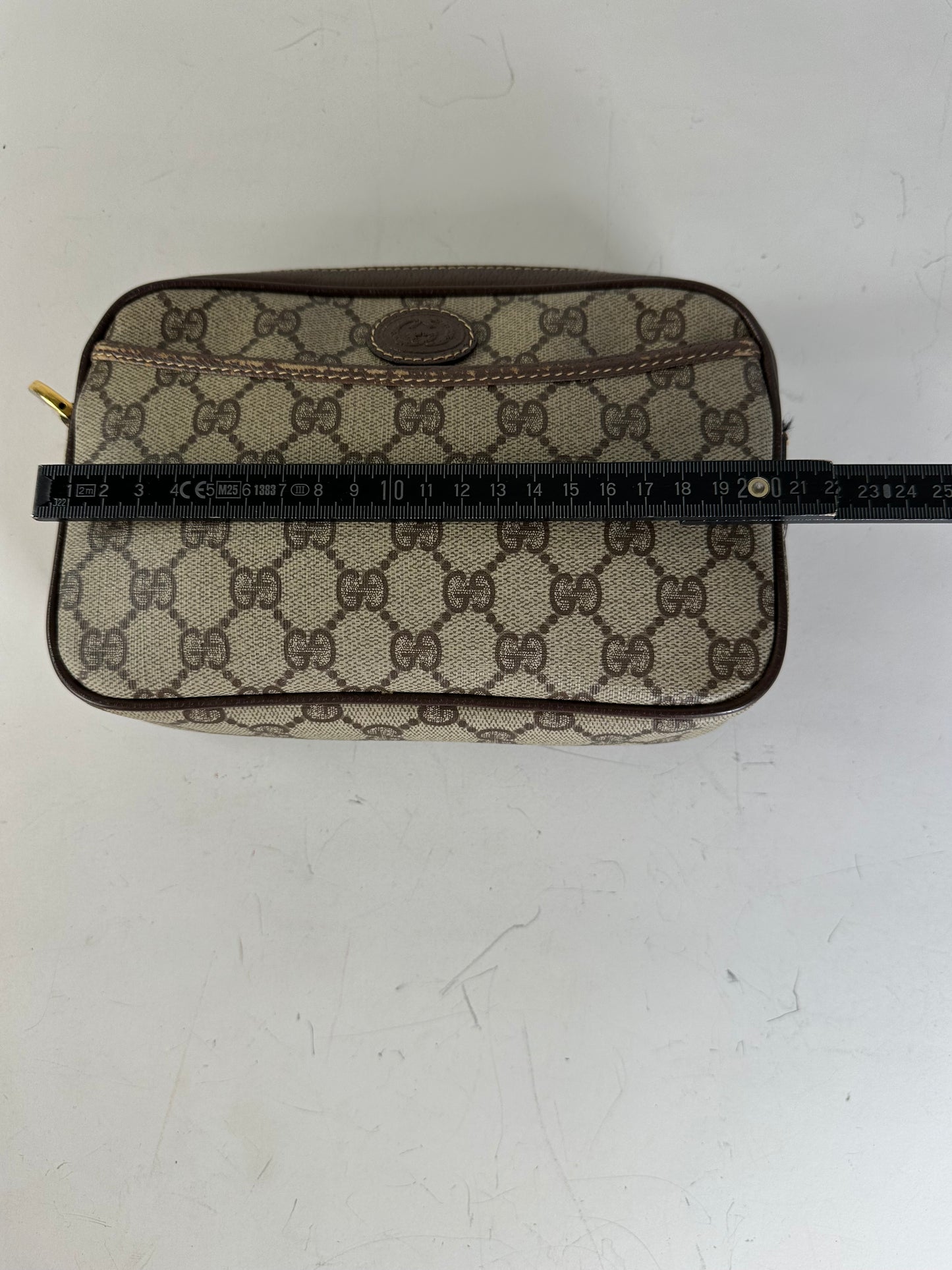 Vintage Gucci GG Supreme Cosmetic Case Beige Brown Gold