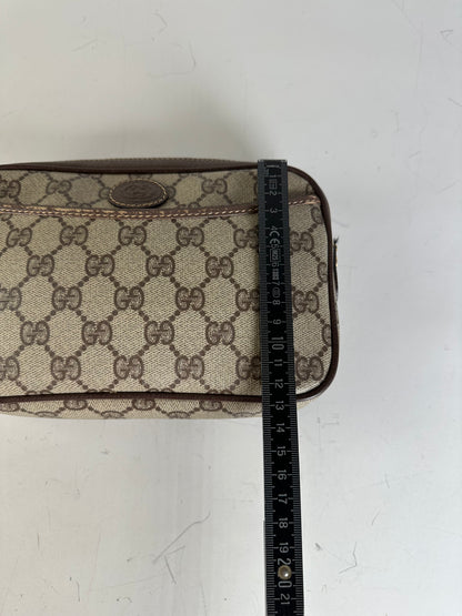 Vintage Gucci GG Supreme Cosmetic Case Beige Brown Gold