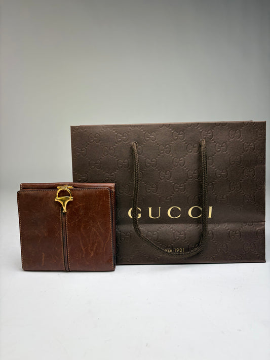Vintage Gucci Leather Bifold Wallet Early 2000s Brown