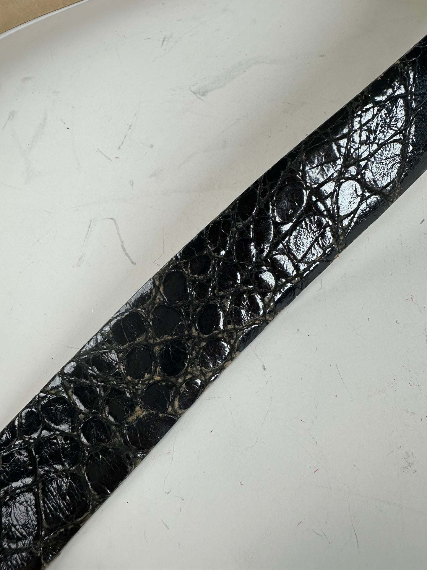 Vintage Dior Crocodile-Embossed Leather Belt Black Gold