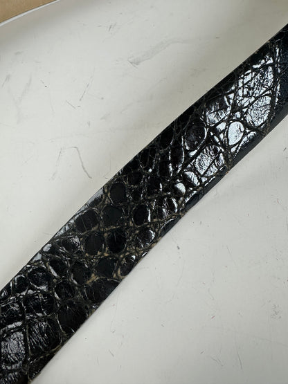 Vintage Dior Crocodile-Embossed Leather Belt Black Gold