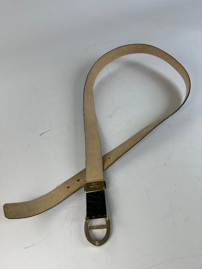 Vintage Dior Crocodile-Embossed Leather Belt Black Gold