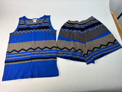 Vintage Plantation Issey Miyake Striped Cotton Tank & Shorts Set Blue M