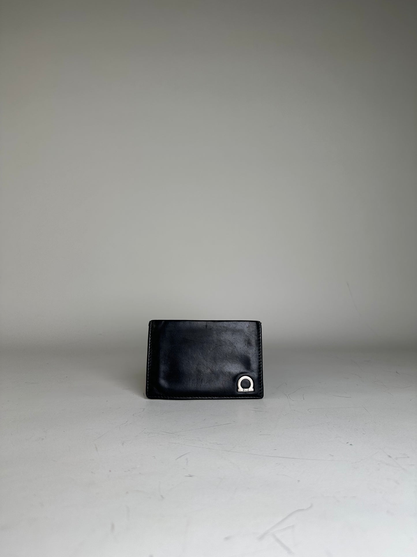 Vintage Ferragamo Leather Card Holder Black Silver