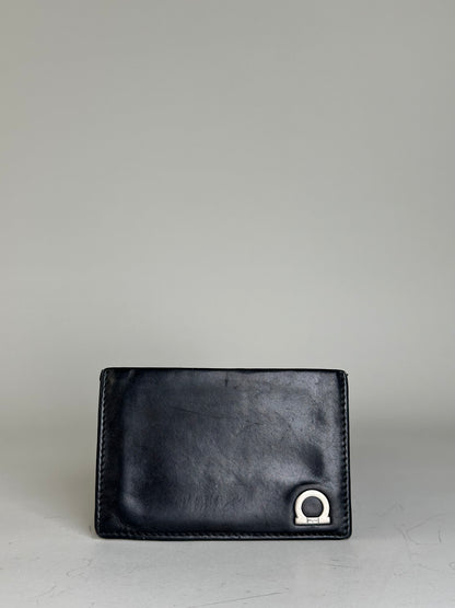 Vintage Ferragamo Leather Card Holder Black Silver