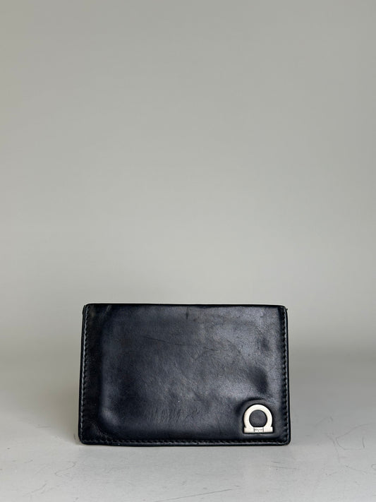 Vintage Ferragamo Leather Card Holder Black Silver