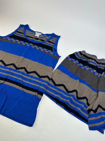 Vintage Plantation Issey Miyake Striped Cotton Tank & Shorts Set Blue M