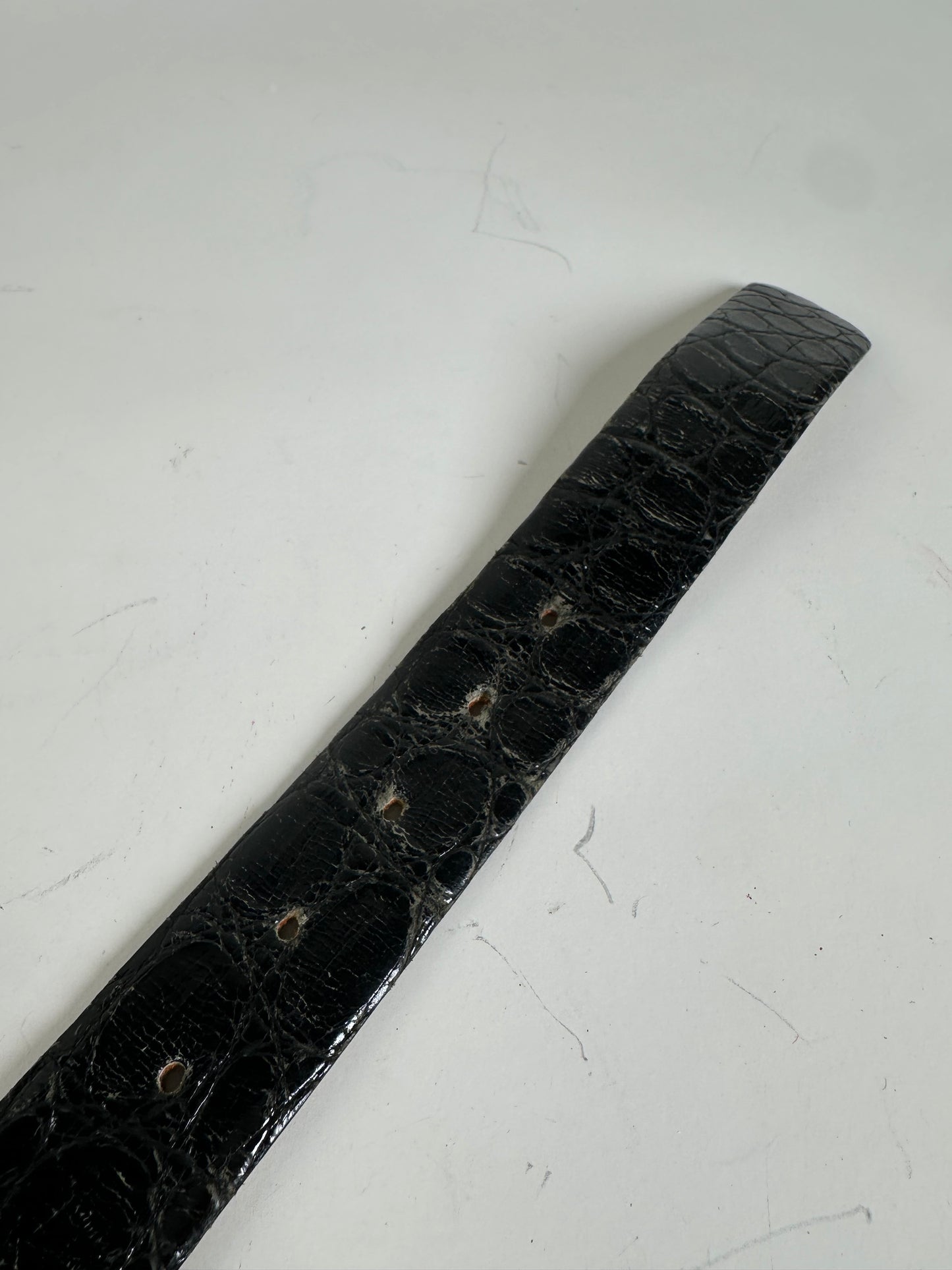 Vintage Dior Crocodile-Embossed Leather Belt Black Gold