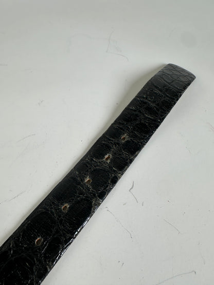 Vintage Dior Crocodile-Embossed Leather Belt Black Gold