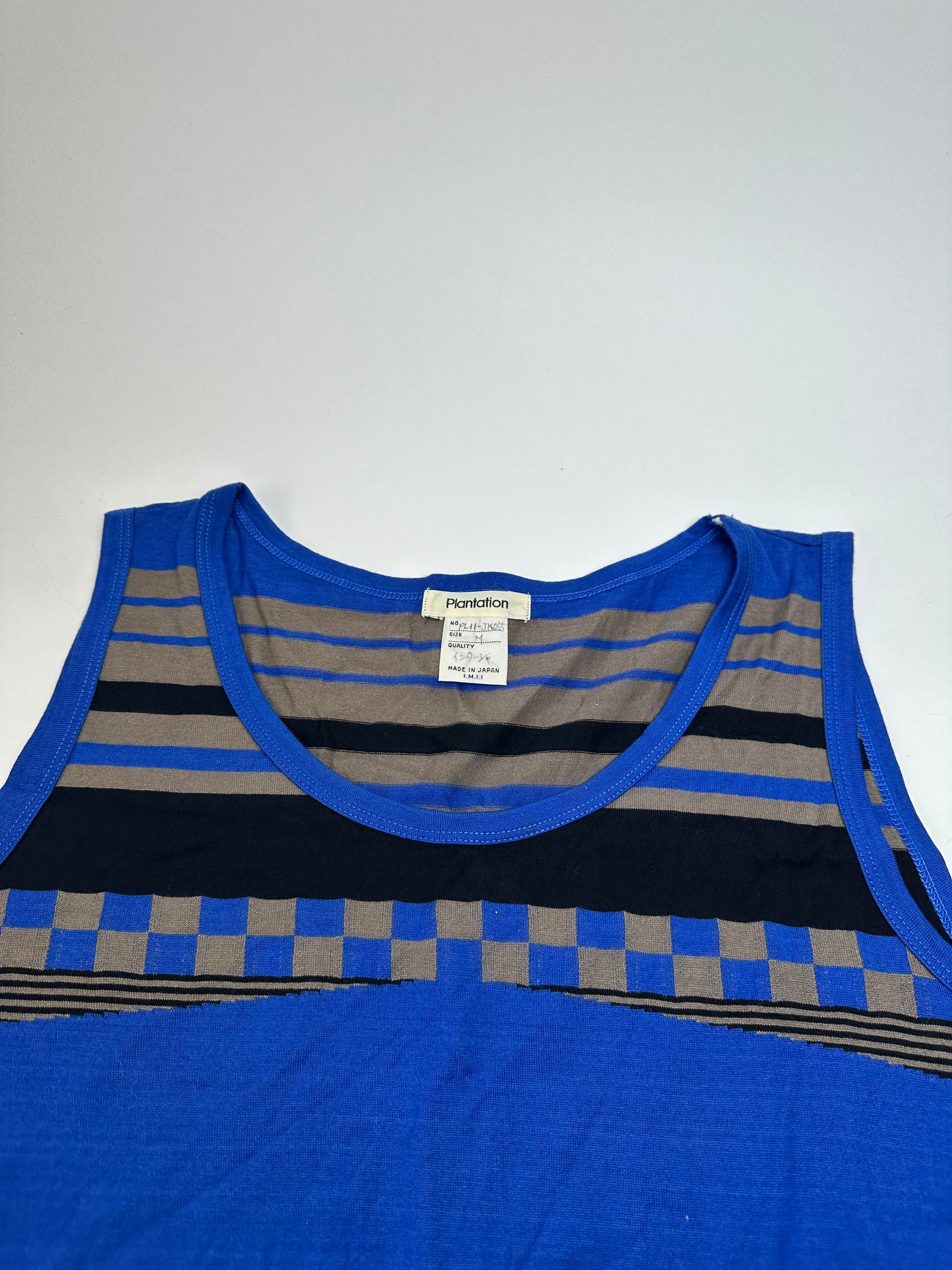 Vintage Plantation Issey Miyake Striped Cotton Tank & Shorts Set Blue M