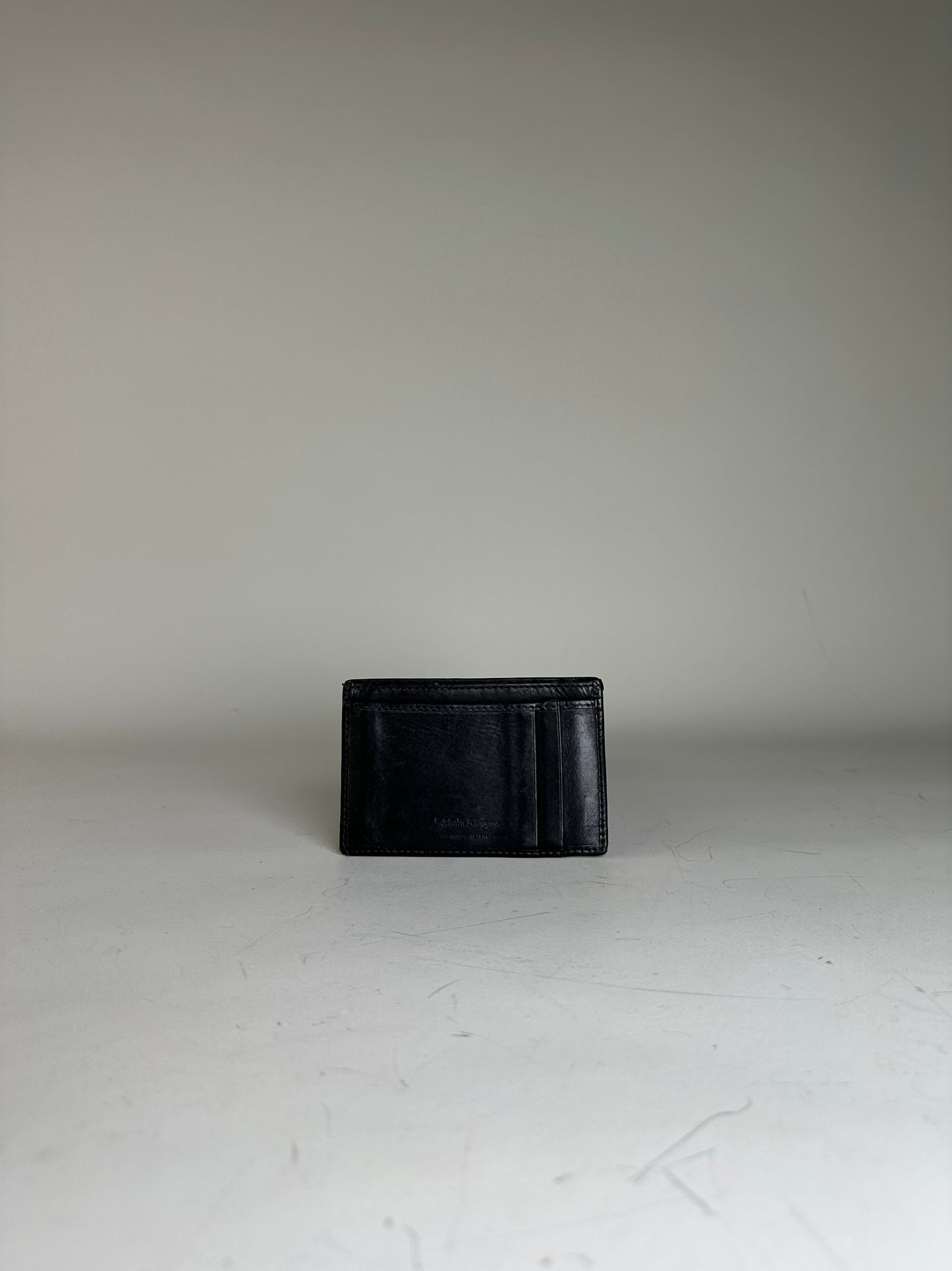 Vintage Ferragamo Leather Card Holder Black Silver
