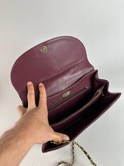 Vintage Givenchy Leather Shoulder Bag Burgundy Gold Chain Early 2000s