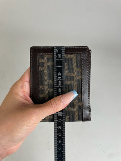 Vintage Fendi FF Monogram Leather Wallet Brown Black